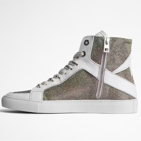 NIB  ZV1747 High Flash Sneakers Size 39 Hightops Silver MSRP $448 Sparkle 8 - Picture 2 of 13